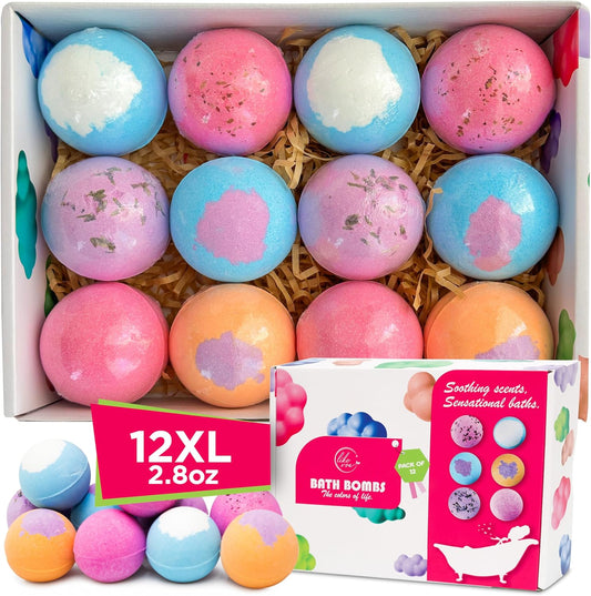 12Pcs Bath Bombs Gift Set - Organic Bath Bombs for Women & Mother'S Day Gift, Assorted Scents with Shea Butter & Essential Oils Bath Bombs for Girls