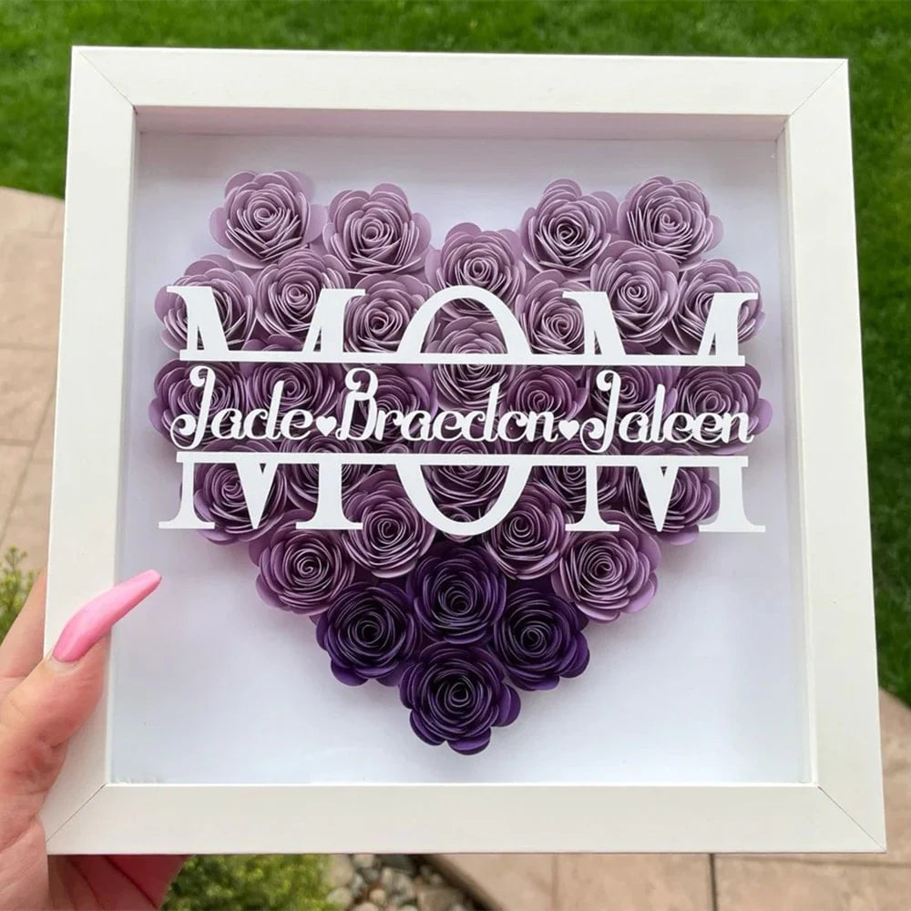 Custom Names Heart Rose Shadow Box