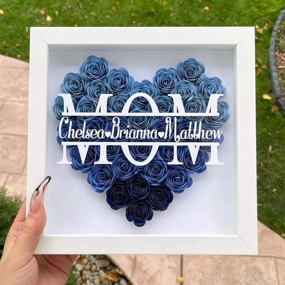 Custom Names Heart Rose Shadow Box