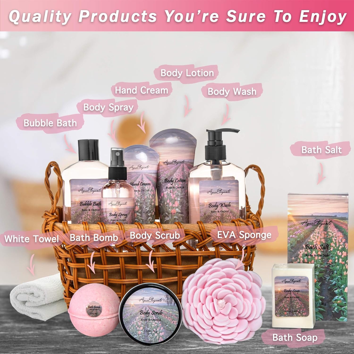 Luxury Spa Basket  with Rose Oil & Orchid 