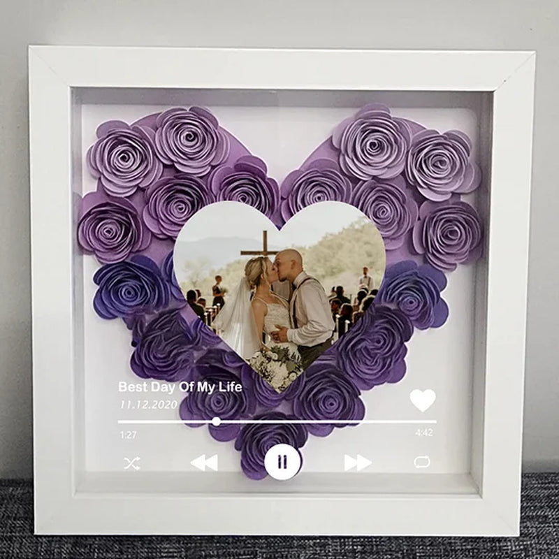 Custom Heart Flower Shadow Box with Photo