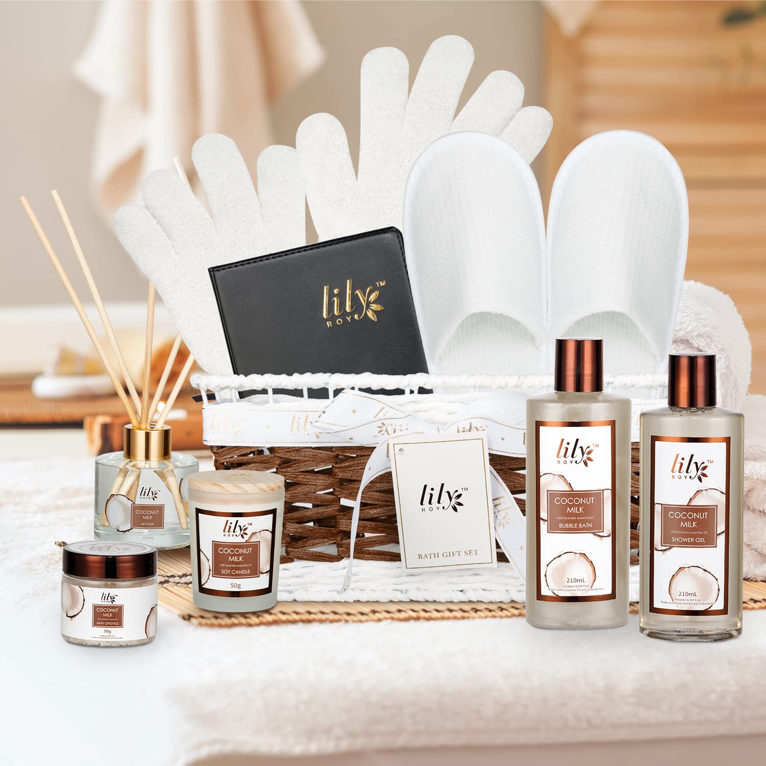 🛁 18-Piece Coconut Spa Gift Basket – Luxurious Bath & Body Set