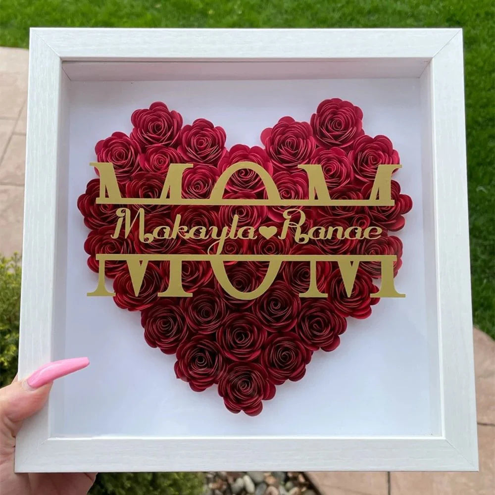 Custom Names Heart Rose Shadow Box