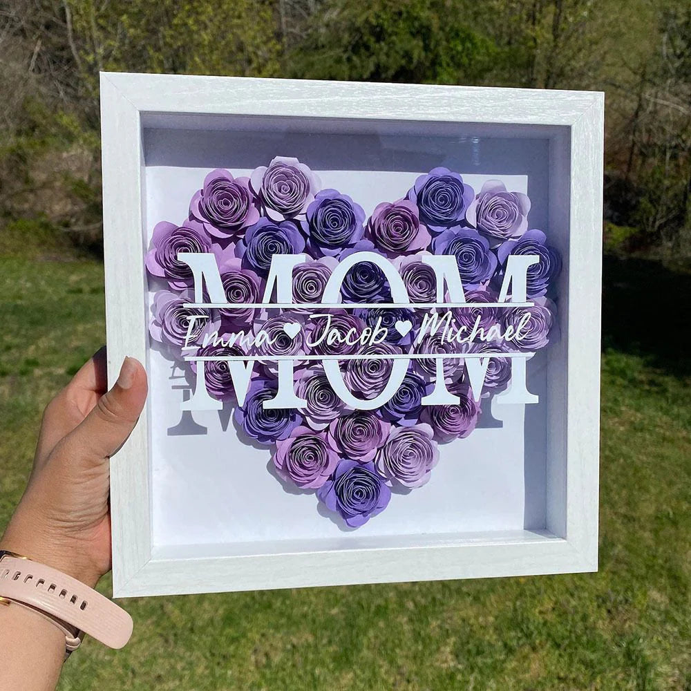 Custom Names Heart Rose Shadow Box