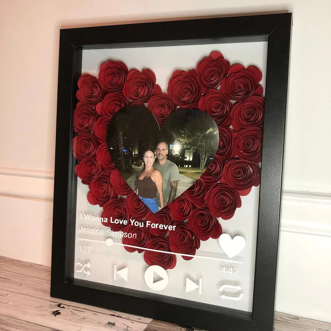 Custom Heart Flower Shadow Box with Photo