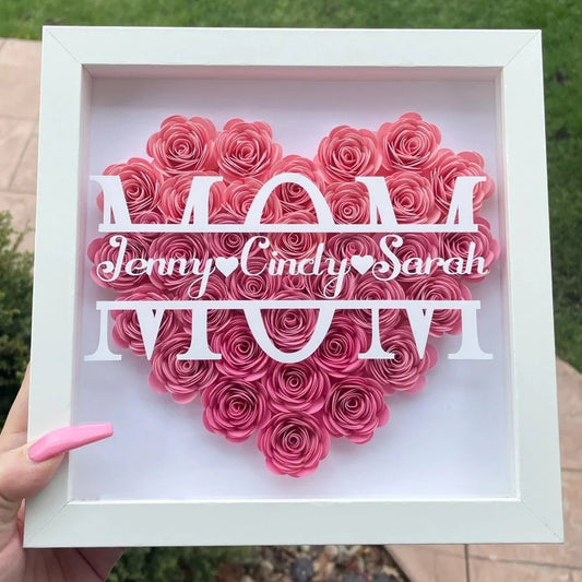 Custom Names Heart Rose Shadow Box