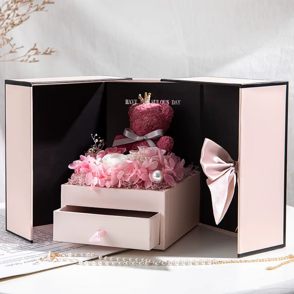 Valentine'S Day Rose Bear Gift Box Eternal Rose Gift Box for Women Girlfriend Birthday Paryt Mother'S Day Christma New Year Gift