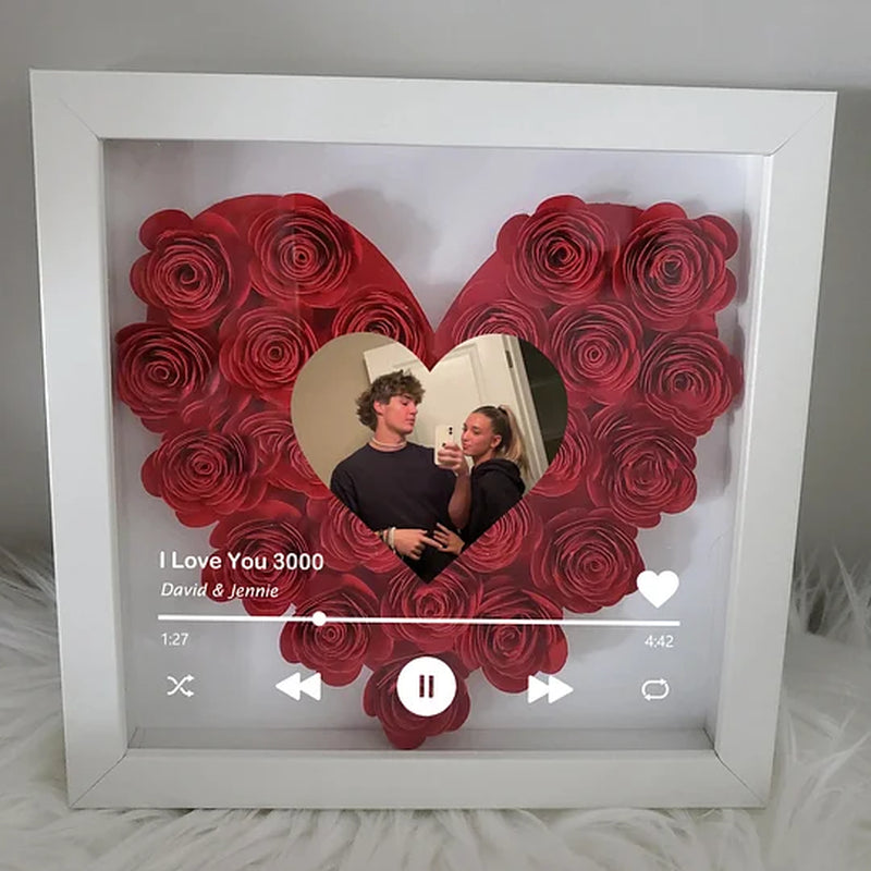 Custom Heart Flower Shadow Box with Photo