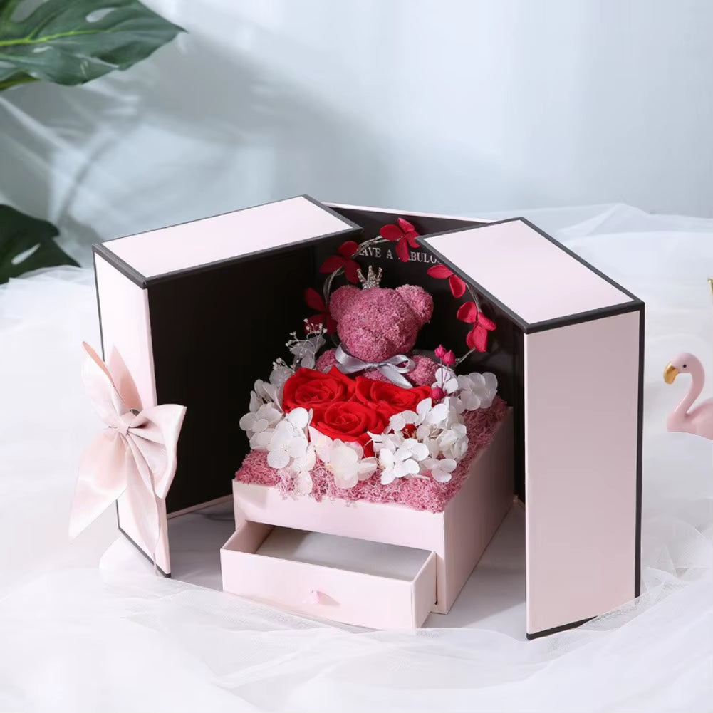 Valentine'S Day Rose Bear Gift Box Eternal Rose Gift Box for Women Girlfriend Birthday Paryt Mother'S Day Christma New Year Gift