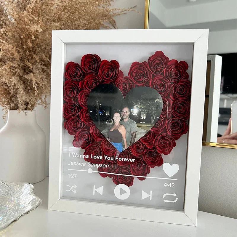 Custom Heart Flower Shadow Box with Photo