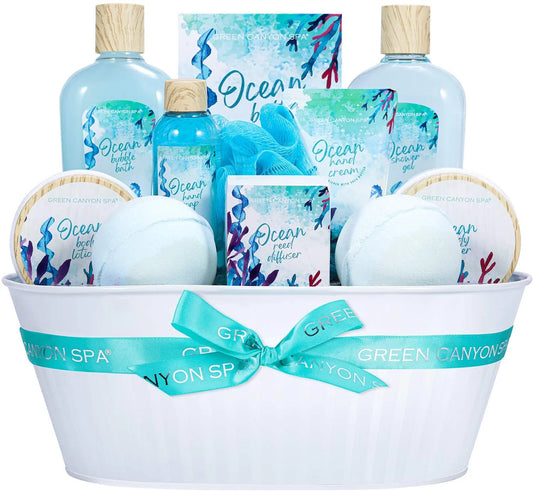 Bath Gift Baskets for Women - 12 Pcs Ocean Spa Gift Sets, Luxury Holiday Birthday Gifts for Her